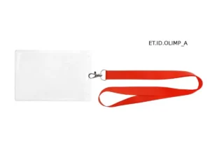 Vertical OLIMP ID card holder made of clear PVC – secure protection for large conference badges.