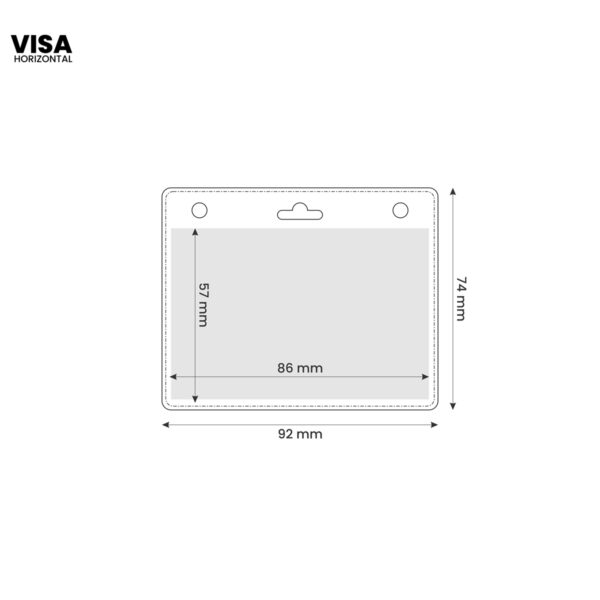 Technical drawing of VISA ID card holder with dimensions for standard vertical identification cards.