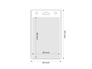Transparent vertical ID card holder made of PVC with lanyard attachment slot, model VISA by AMGS Group.