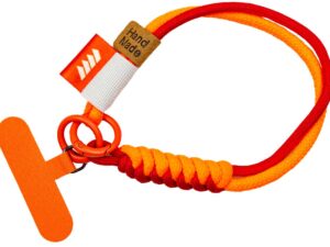 Short braided paracord lanyard with a metal rings and a personalized phone holder in red colour available from the Pantone pallete.. Available at AMGS Group.