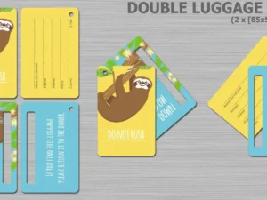 Durable PVC luggage tag with custom print – includes logo and contact info.