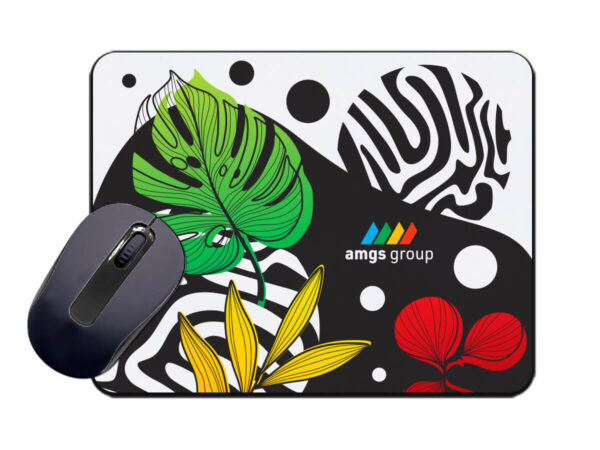 Rectangular mouse pad with AMGS Group logo - high-resolution print.