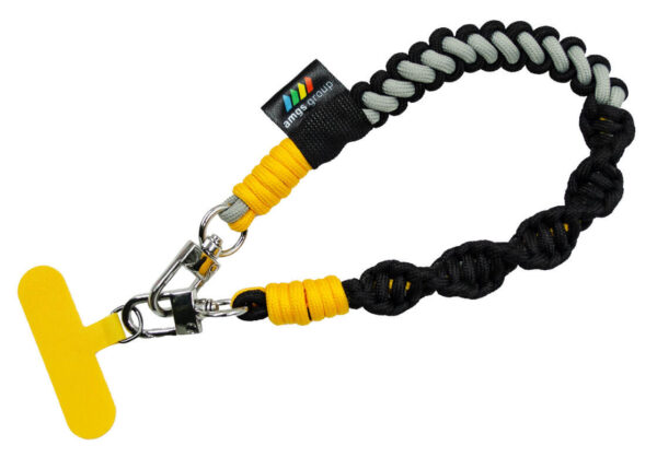 Functional promotional DNA weave paracord lanyard with metal carabiner and smartphone holder. Fully customizable. Available at AMGS Group.