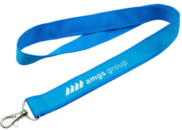 Custom Double-Layer Lanyard With Hook (polyester webbing underneath and a sublimation-printed top layer). Available from AMGS Group.