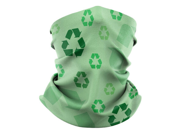 Custom printed recycled neck gaiter with eco design - beige and green leaf pattern