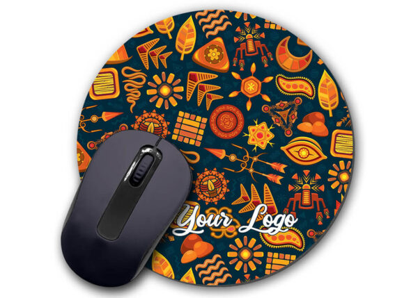Full-color branded mouse pad with logo – round promotional mouse mat from AMGS Group.