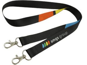 Custom Printed Lanyard With Double Hooks and sublimation print, designed to be worn around the neck. From AMGS Group.