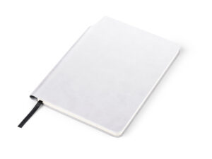 Blocco note MOLI A5 in similpelle con segnalibro e spazio per penna, personalizzabile con logo.