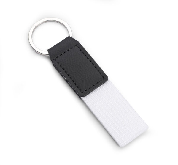 Portachiavi DOLO aziendale in tessuto ed ecopelle – accessorio personalizzabile.