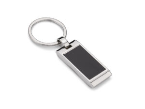 Corporate keychain KAMEL in silver metal with engraved branding – elegant promotional accessory.