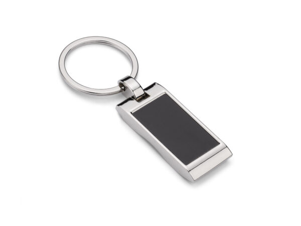 Corporate keychain KAMEL in silver metal with engraved branding – elegant promotional accessory.
