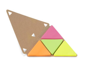 Triangular promotional sticky notes PEL with customizable eco paper cover – ideal for logo branding.
