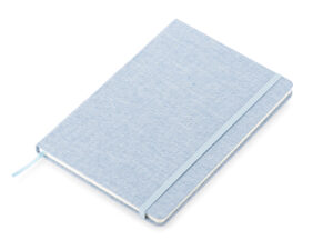 Blocco note ecologico BIVELLO A5 in cotone riciclato, personalizzabile con logo.