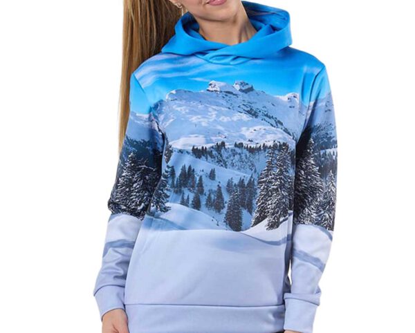 Womens thermoactive sport hoodie with logo. Promotional clothing from AMGS Group.