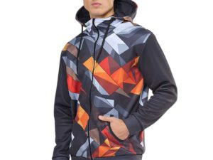 Double-layer thermoactive sweatshirt with logo. Features a front zipper and colorful sublimation print. A promotional gadget from AMGS Group.