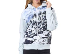 Women’s double-layer sports sweatshirt with print, made of athletic fabric. A warm promotional garment from AMGS Group.