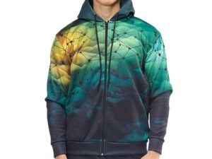 Double-layer custom mens zip hoodie with full print. All-over print. Fully customizable. AMGS Group.