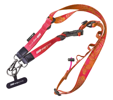 Special-purpose-sublimated-lanyard-red-5-in-1-amgs-group Red sublimated multifunctional 5-in-1 lanyard with safety breakaway and detachable buckle. Designed by AMGS Group for promotional use.