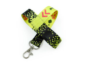 Custom printed cup holder lanyard with Gaming Event design and strong metal hook.