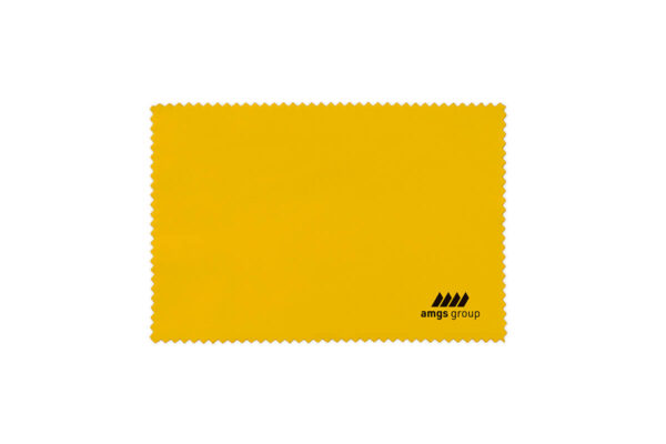 Custom yellow microfiber cleaning cloth with logo – minimalist design and excellent cleaning performance, product by AMGS Group.