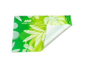 Green rPET cloth 10×15 cm with double-sided print – certified quality from AMGS Group.