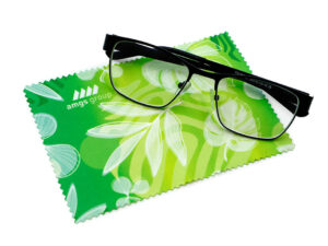 Promotional rPET microfiber cloth with leaf print – elegant and eco-friendly corporate accessory from AMGS Group.